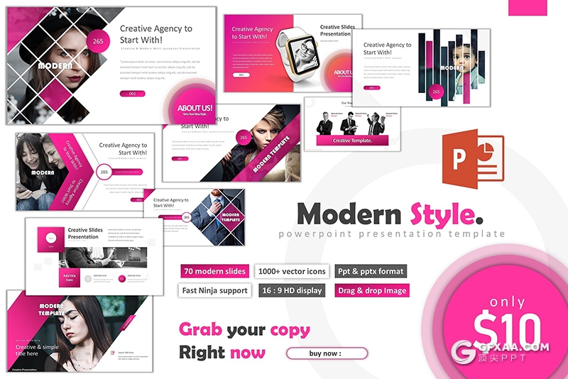 69页高端设计国外粉色渐变商务多用途PPT模板 - 顶尖PPT