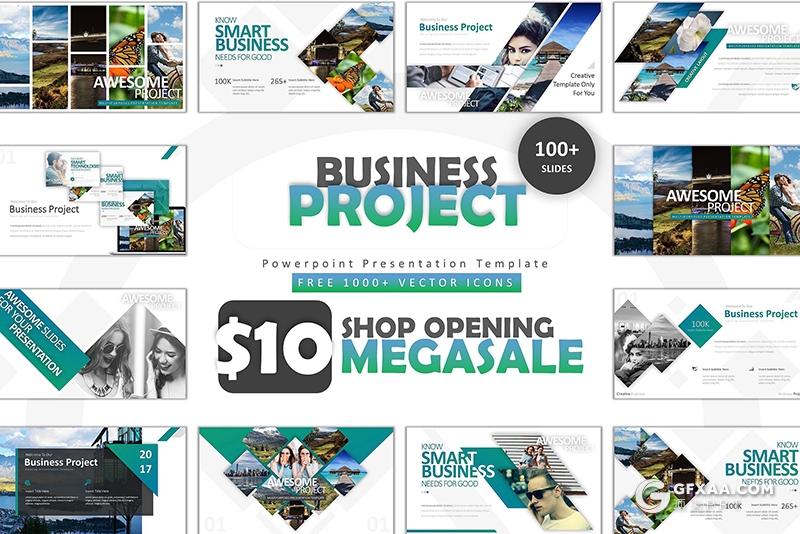 101页蓝绿渐变风格创意图形组合商务多用途PPT模板 - 顶尖PPT