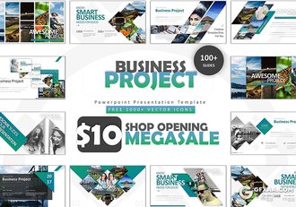 101页蓝绿渐变风格创意图形组合商务多用途PPT模板 - 顶尖PPT