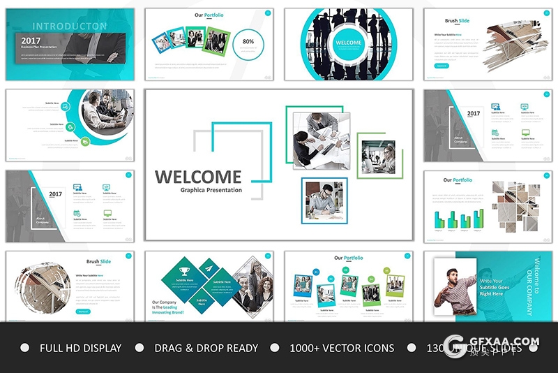 130页国外PPT商务图形素材年终工作总结汇报PPT模板 - 顶尖PPT