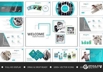 130页国外PPT商务图形素材年终工作总结汇报PPT模板 - 顶尖PPT