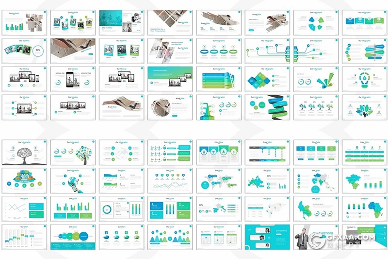 130页国外PPT商务图形素材年终工作总结汇报PPT模板 - 顶尖PPT