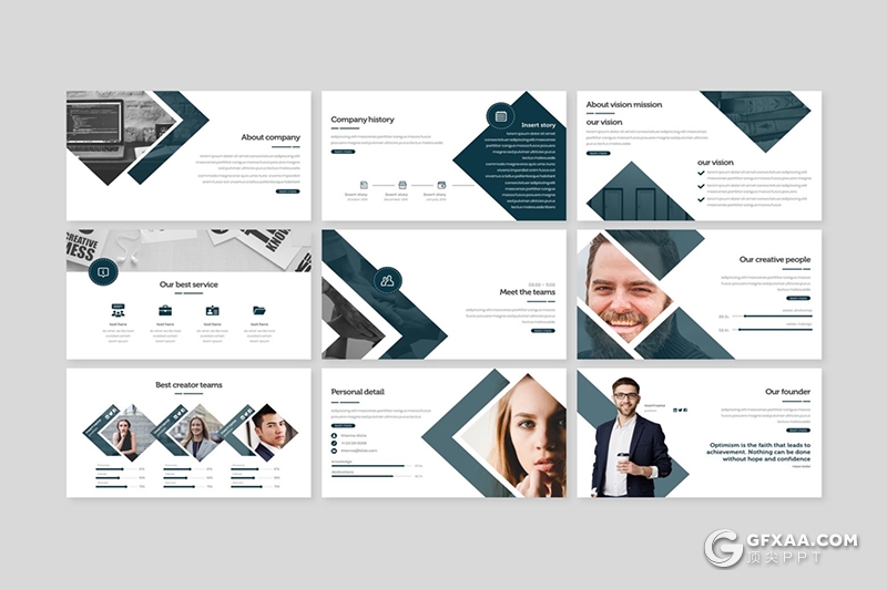 30页5种配色扁平化企业团队介绍商务通用ppt模板 - 顶尖PPT