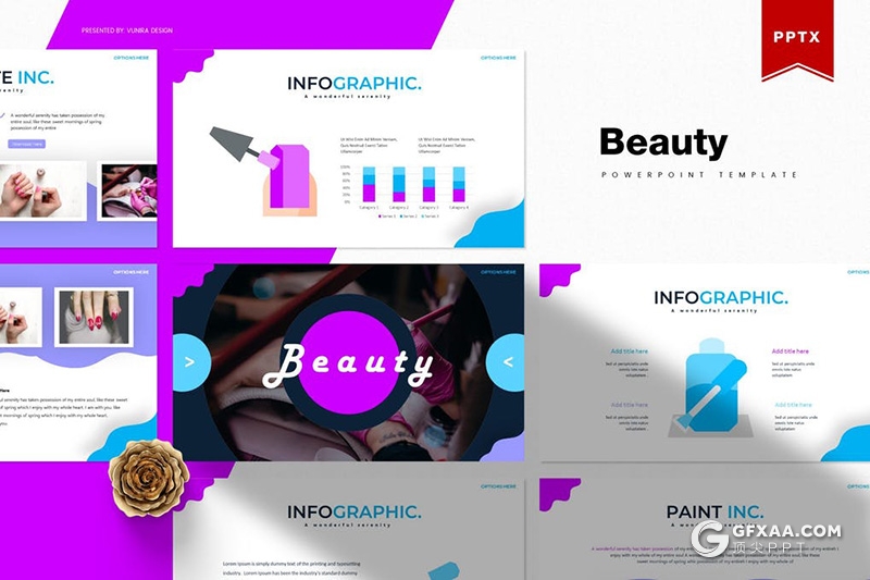 30页创意图形设计美容美妆行业ppt模板 5种主题配色 - 顶尖PPT