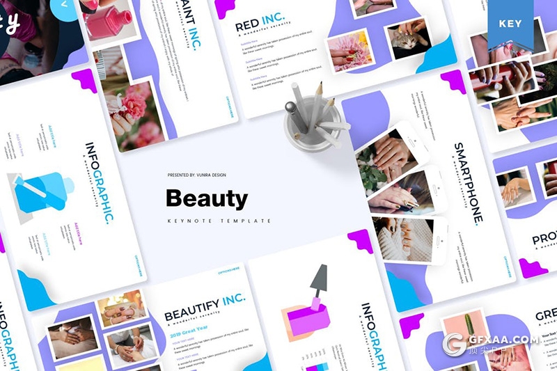 30页创意图形设计美容美妆行业keynote模板 5种主题配色 - 顶尖PPT