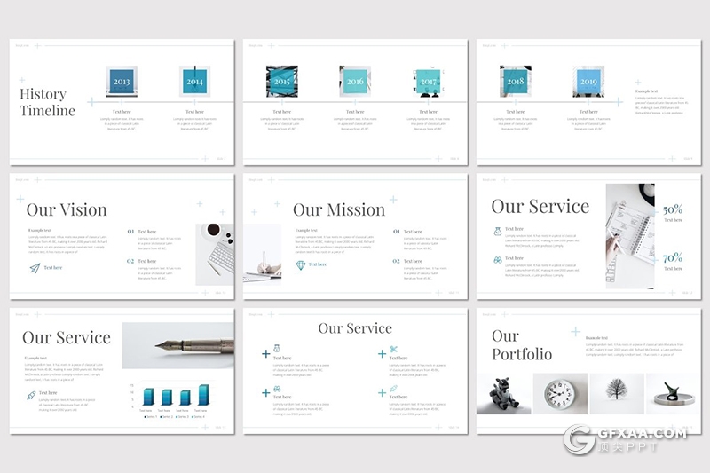 30页简约文艺范公司个人发展历程介绍Google slides模板 - 顶尖PPT