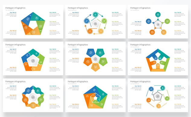 彩色可视化五边形雷达图keynote模板 - 顶尖PPT