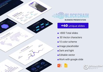 39页科技风格区块链数据分析PPT模板+31页人物模板 - 顶尖PPT