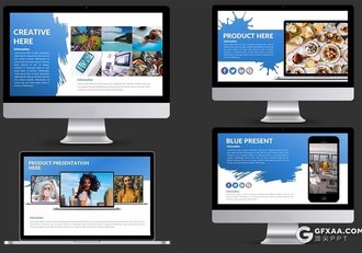 43页蓝色泼墨笔刷图形设计摄影图片展示ppt模板 - 顶尖PPT