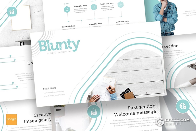 30页扁平化欧美风格企业团队介绍通用Google slides模板 - 顶尖PPT