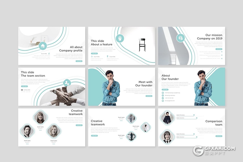 30页扁平化欧美风格企业团队介绍通用ppt模板 - 顶尖PPT