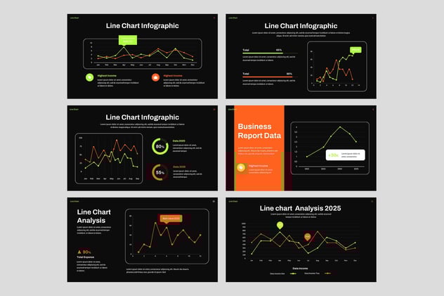 黑色底彩色折线图数据可视化PPT模板 - 顶尖PPT