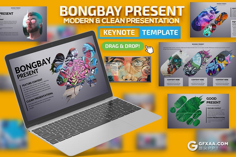 23页创意作品展示keynote模板 附赠1000多个icon图标素材 - 顶尖PPT