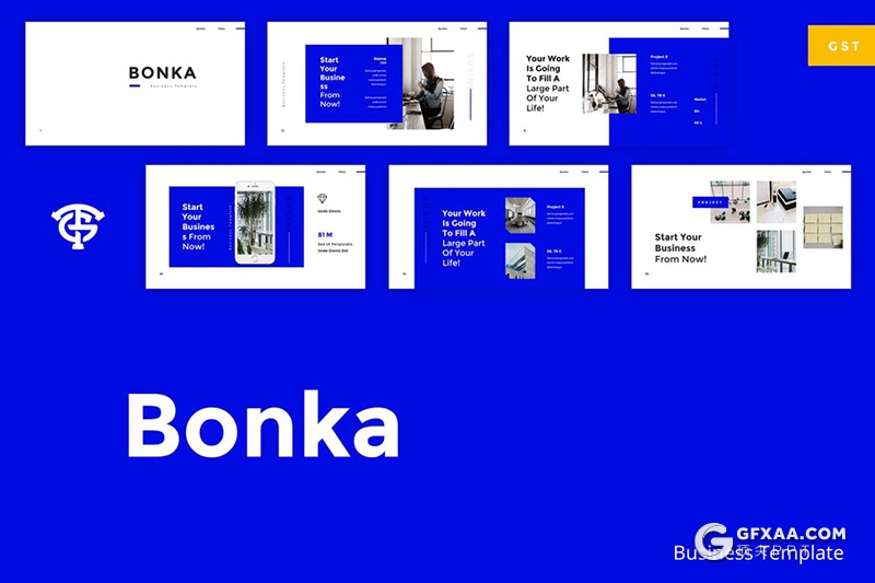 30页蓝色扁平化国外办公环境展示Google slides模板 - 顶尖PPT