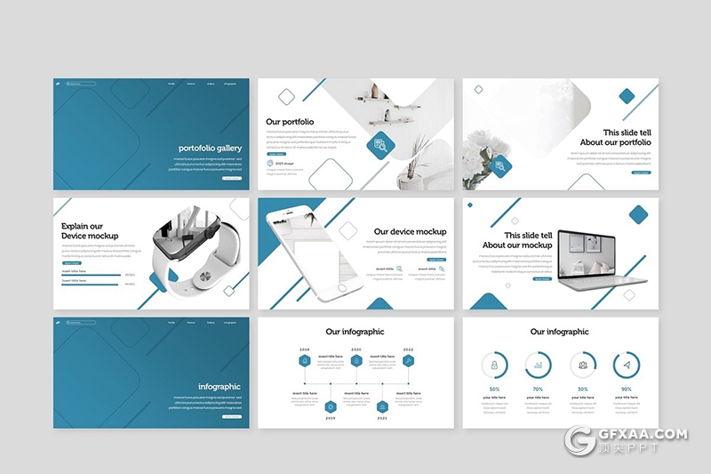 30页圆角矩形组合设计国外商务风格ppt模板 5种配色 - 顶尖PPT