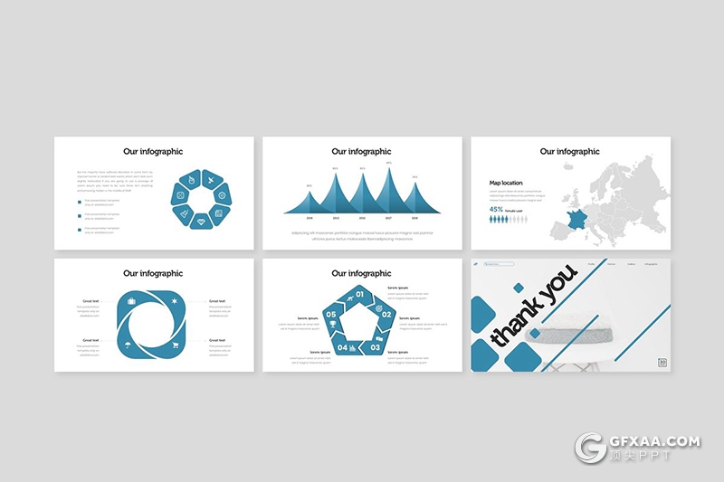 30页圆角矩形组合设计国外商务风格ppt模板 5种配色 - 顶尖PPT
