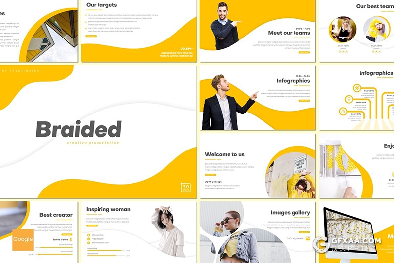 30页5种配色圆弧图形设计教育培训行业Google slides模板 - 顶尖PPT