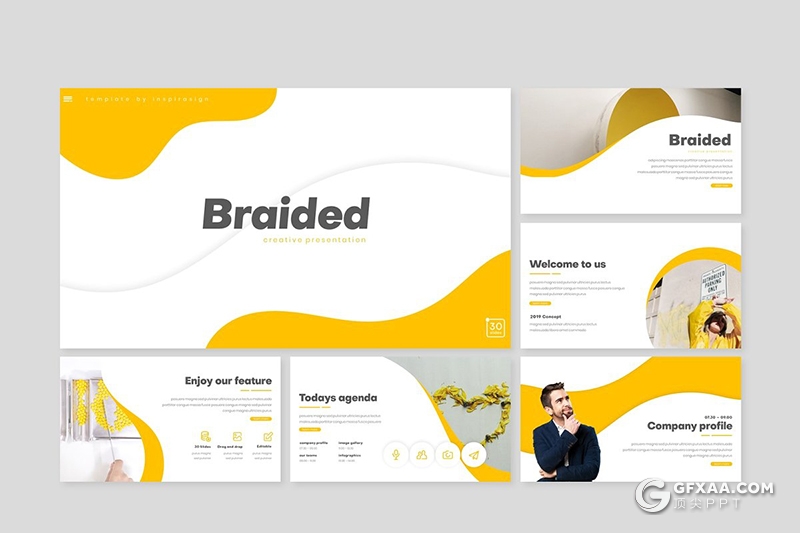 30页5种配色圆弧图形设计教育培训行业ppt模板 - 顶尖PPT