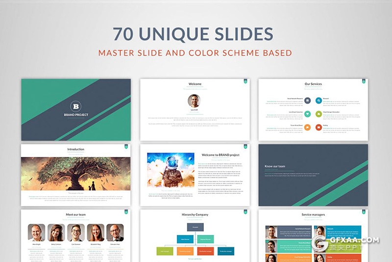 77页欧美风格公司团队人员介绍工作汇报ppt模板 附赠110个XML配色文件 - 顶尖PPT