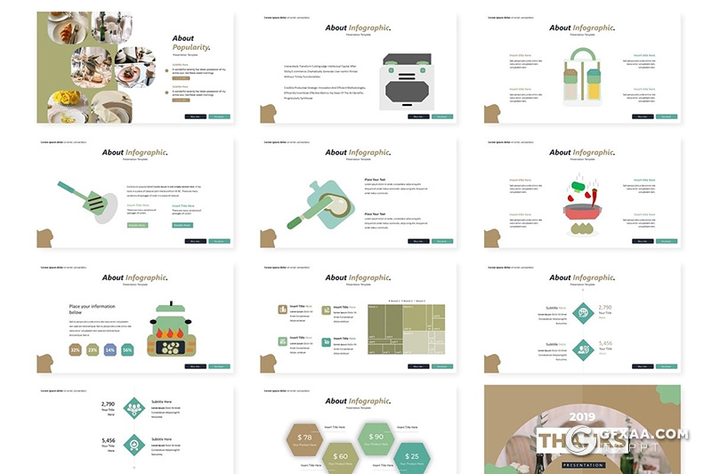 30页5种配色创意图形西式餐饮介绍分析Google slides模板 - 顶尖PPT