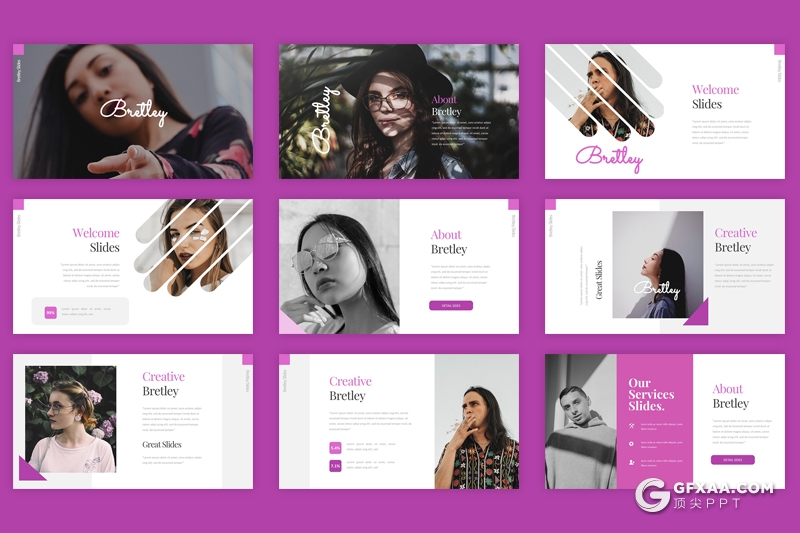 30页简约时尚摄影模特展示ppt模板 5种主题配色 - 顶尖PPT