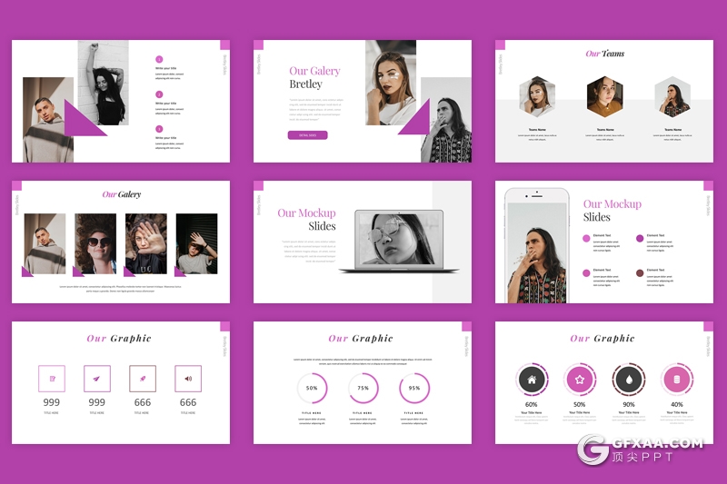 30页简约时尚摄影模特展示ppt模板 5种主题配色 - 顶尖PPT