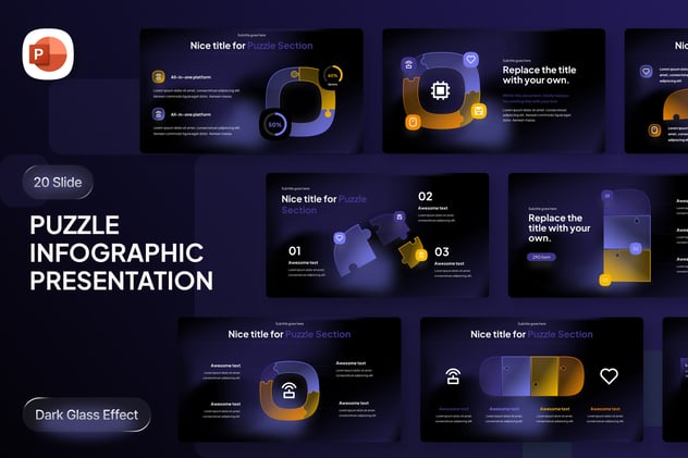 透明毛玻璃质感积木拼图图形PPT模板 - 顶尖PPT