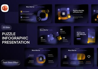 透明毛玻璃质感积木拼图图形PPT模板 - 顶尖PPT