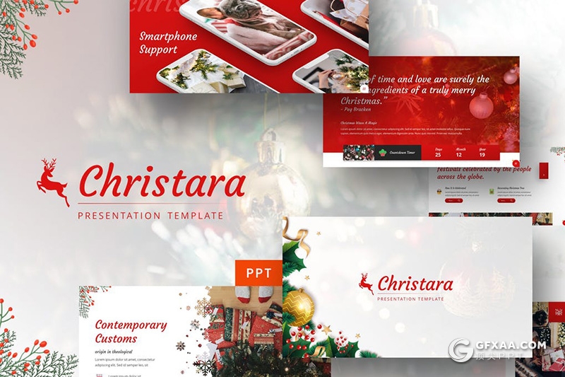 33页深浅两种底色圣诞节喜庆风格ppt模板 - 顶尖PPT