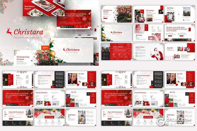 33页深浅两种底色圣诞节喜庆风格Google slides模板 - 顶尖PPT