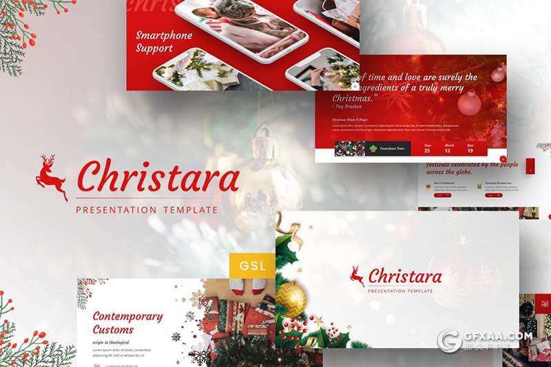 33页深浅两种底色圣诞节喜庆风格Google slides模板 - 顶尖PPT