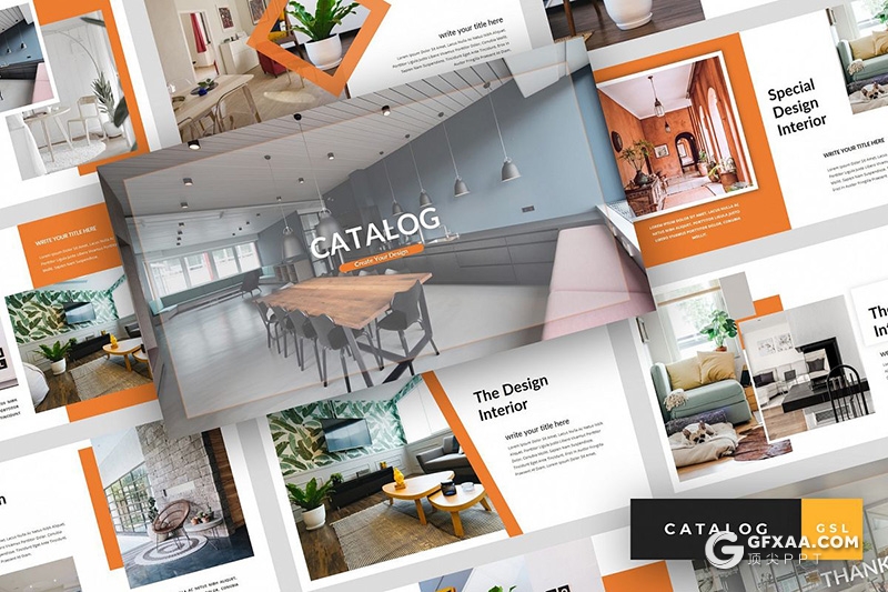 36页欧美风格橙色家具展示介绍Google slides模板 - 顶尖PPT