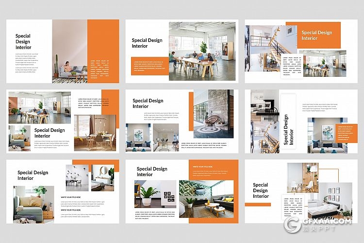 36页欧美风格橙色家具展示介绍Google slides模板 - 顶尖PPT