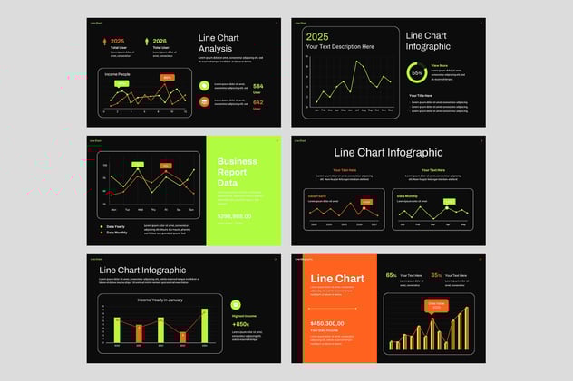 黑色底彩色折线图数据可视化PPT模板 - 顶尖PPT