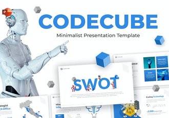 极简风格代码立方体人工智能SWOT分析PPT模板 - 顶尖PPT