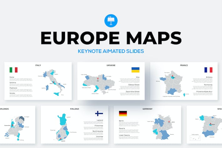 欧洲各个国家地图keynote模板 - 顶尖PPT