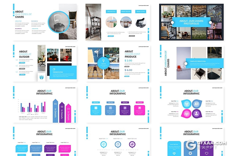 30页5种配色家具椅子介绍展示Google slides模板 - 顶尖PPT