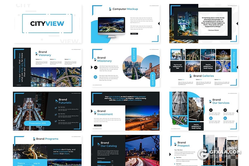 30页5种配色城市景观介绍展示ppt模板 - 顶尖PPT