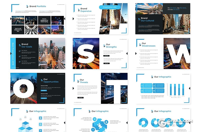 30页5种配色城市景观介绍展示ppt模板 - 顶尖PPT