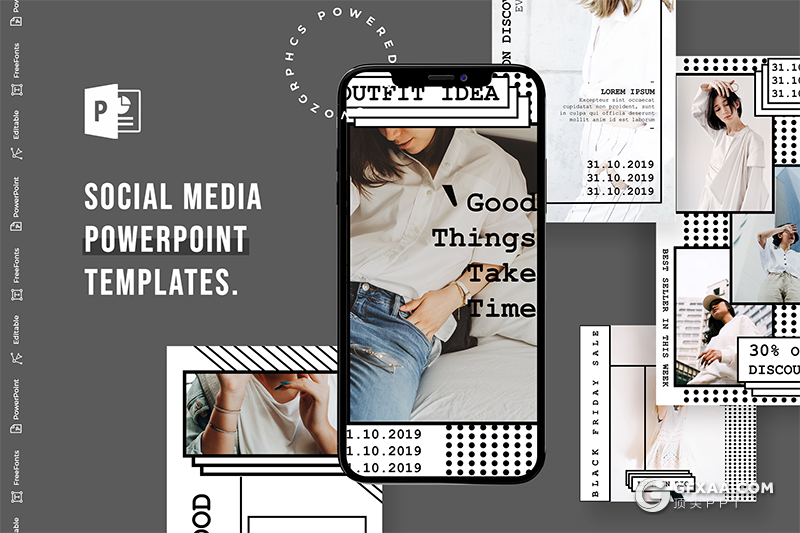 移动手机尺寸创意社交媒体海报展示PPT模板 - 顶尖PPT