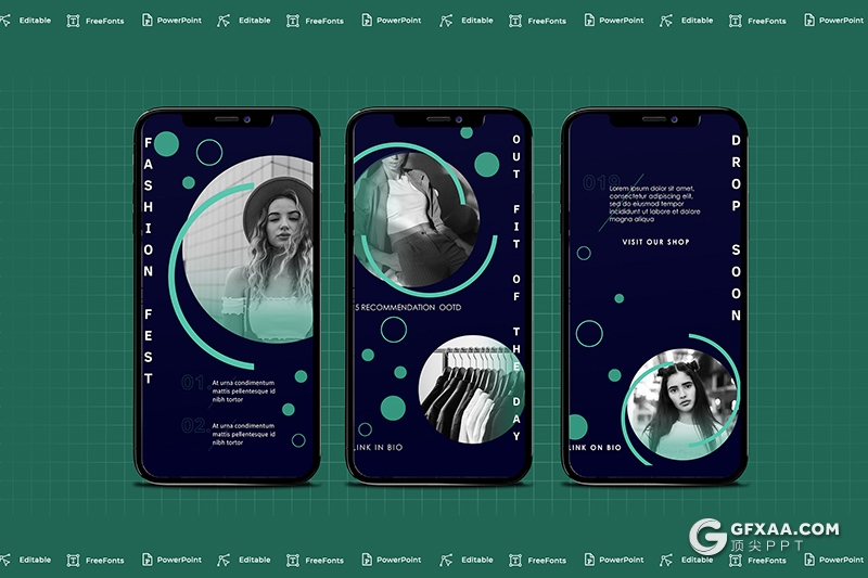 手机端尺寸创意圆形社交媒体海报展示PPT模板 - 顶尖PPT