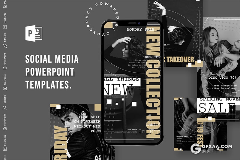 手机端尺寸创意时尚杂志海报风格PPT模板 - 顶尖PPT