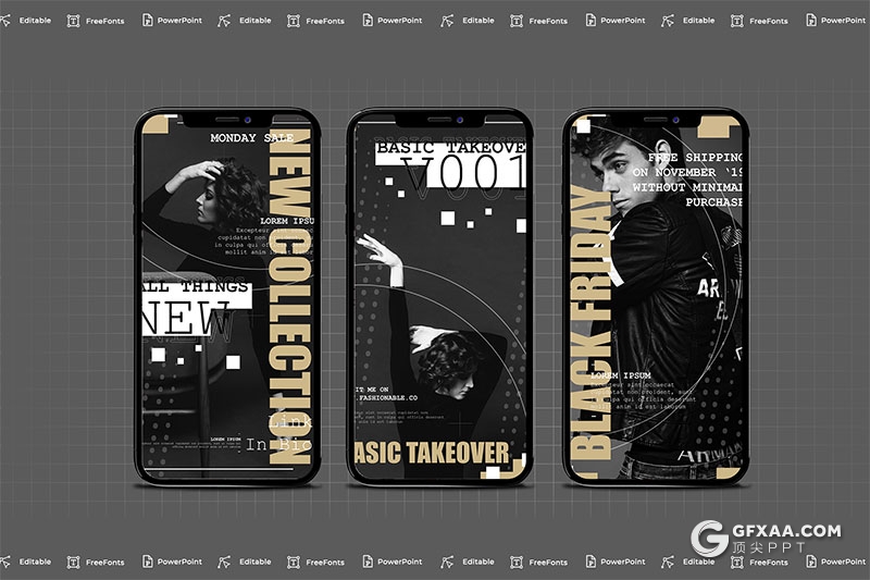 手机端尺寸创意时尚杂志海报风格PPT模板 - 顶尖PPT