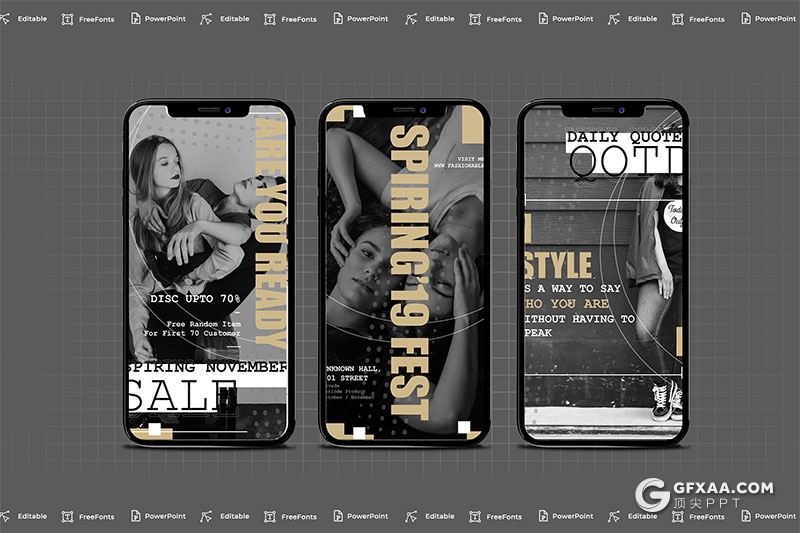 手机端尺寸创意时尚杂志海报风格PPT模板 - 顶尖PPT