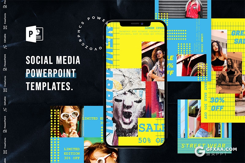 手机端尺寸创意时尚杂志风格PPT模板 - 顶尖PPT