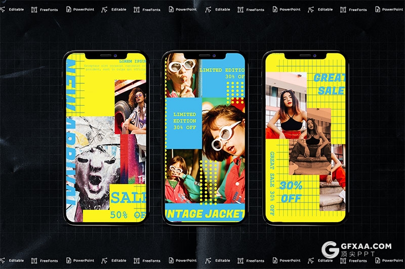 手机端尺寸创意时尚杂志风格PPT模板 - 顶尖PPT