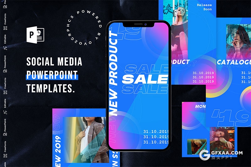 蓝紫搭配手机端尺寸时尚杂志风PPT模板 - 顶尖PPT