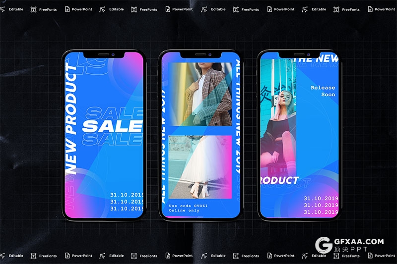 蓝紫搭配手机端尺寸时尚杂志风PPT模板 - 顶尖PPT