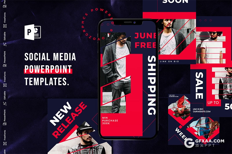 手机端尺寸时尚流行杂志风格PPT模板 - 顶尖PPT