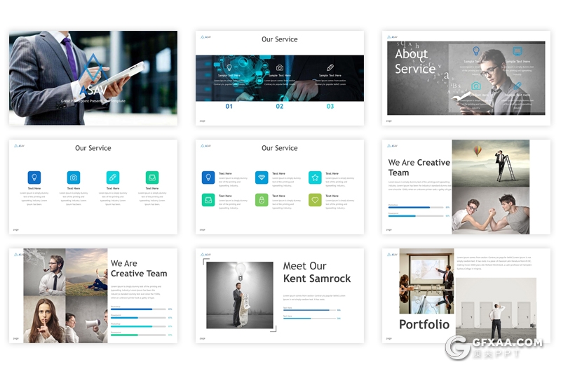 32页扁平化商务多用途ppt模板 5种主题配色 - 顶尖PPT